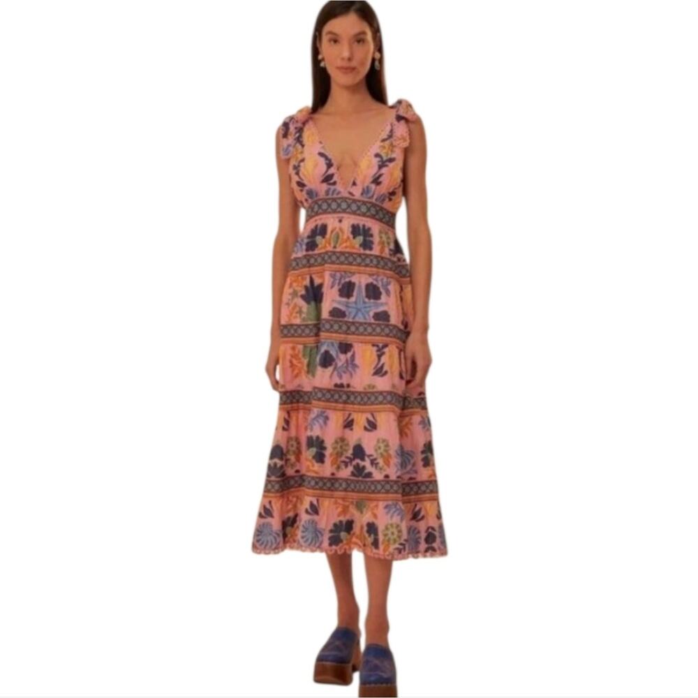 Farm Rio New Anthropologie Seashell Tapestry Midi Dress Pink Size S NWT - Picture 6 of 16